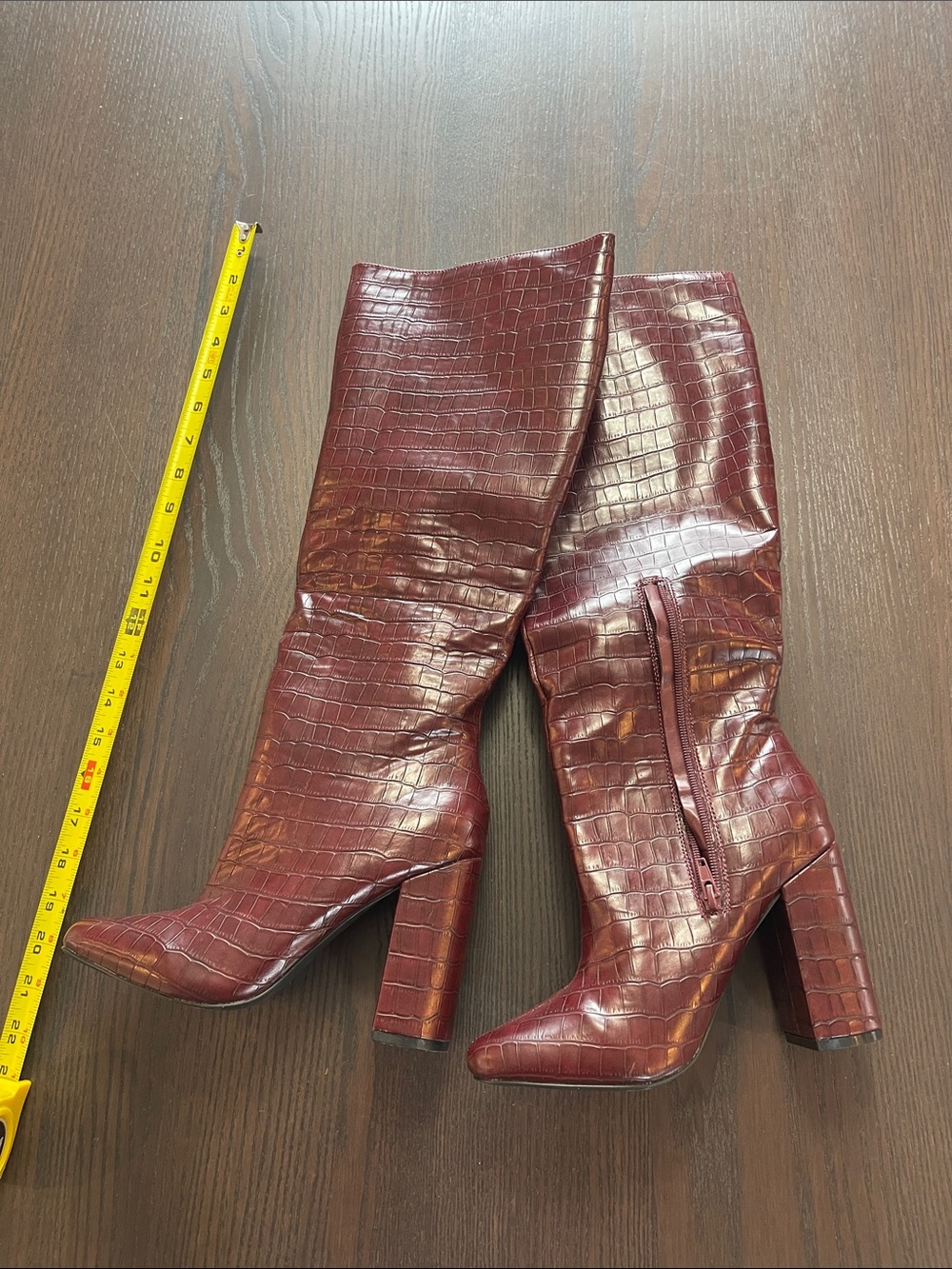 Source Unknown Burgundy Croc-Embossed Over-the-Knee Boots